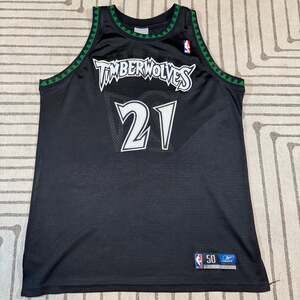 Minnesota TIMBERWOLVES #21 Kevin Garnett Sz 50 Reebok NBA Authentic Black Jersey